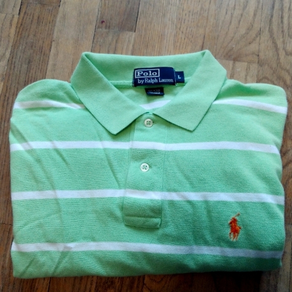 Polo by Ralph Lauren Lime Green Polo Shirt Polo Striped Men's Medium / Large - Picture 1 of 7